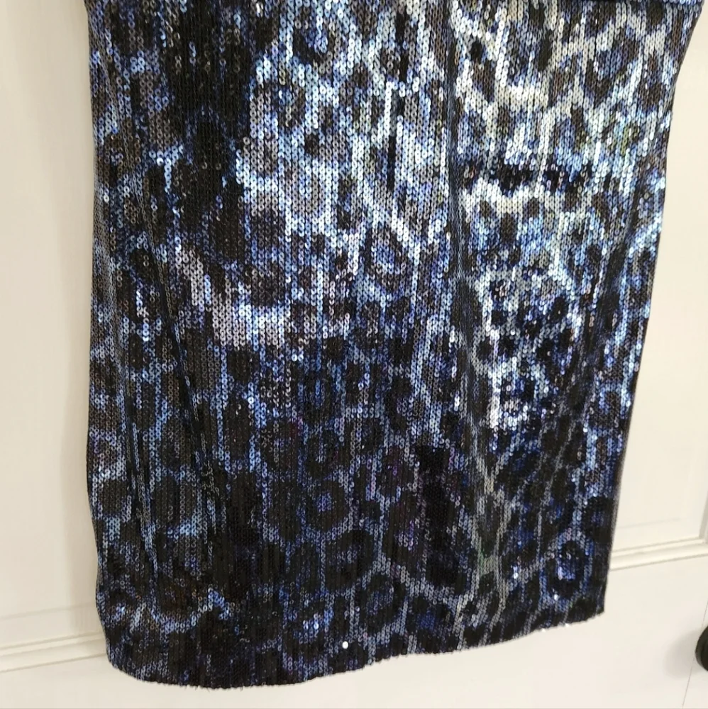 NWT Zara Blue Leopard Sequin Dress - Picture 8 of 10